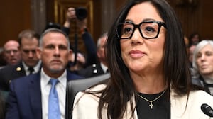 Lori Chavez-DeRemer arrives at a US Senate Health, Education, Labor, and Pensions hearing on her nomination to be Secretary of Labor. Her husband, Dr. Shawn Deremer sits behind her.