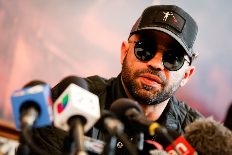 Henry "Enrique" Tarrio, former national chairman of the Proud Boys who was sentenced to 22 years, talks to the media following his release from prison after U.S. President Donald Trump made a sweeping pardon of those charged in the January 6, 2021 attack on the U.S. Capitol, in Miami, Florida, U.S. January 24, 2025.
