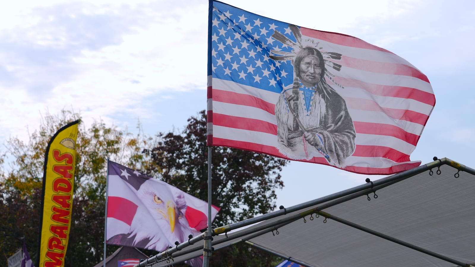 Native American flag is seen as indigenous communities around the world come together on Randall's Island for 10th annual Indigenous Peoples' Day celebration organized by the Indigenous Peoples' Day Committee (IPDNYC) in New York, United States on October 13, 2024.