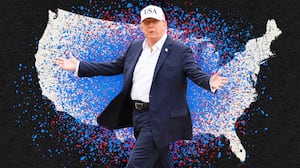 A photo illustration of Donald Trump and blue wave in the Heartland.