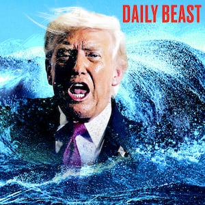 Donald Trump getting swept away by a blue wave.