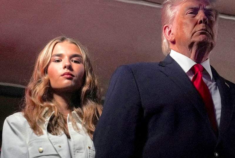 U.S. President Donald Trump and his granddaughter Kai Trump attend Game 3 of the NBA Finals at Madison Square Garden in New York City, New York, U.S., June 8, 2026.