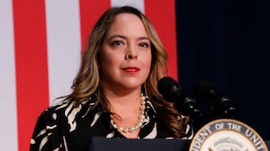 Former Republican and Trump national security official Olivia Troye, pictured campaigning with Vice President Kamala Harris in 2024, launched a campaign for Congress on Tuesday as a Democrat.
