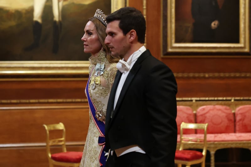 Catherine, Princess of Wales and Michael Boulos attend the State visit by the President of the United States of America at Windsor Castle on September 17, 2025 in Windsor, England.