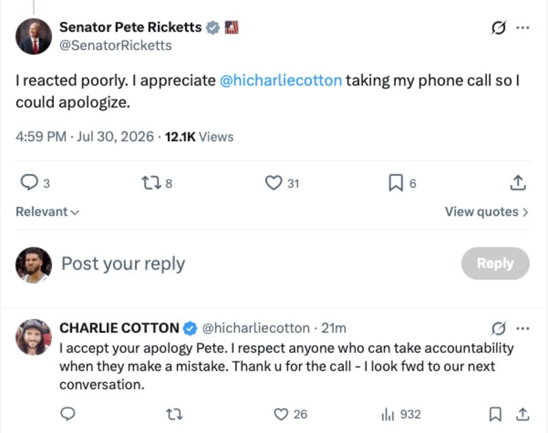 Ricketts later apologized for having "reacted poorly" to the reporter's questioning.