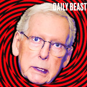 A photo illo illustration of Mitch McConnell for The Daily Beast podcast.