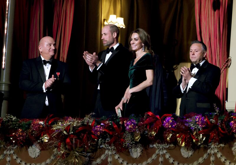 LONDON, ENGLAND - NOVEMBER 19: Catherine, Princess of Wales and Prince William, Prince of Wales attend the Royal Variety Performance at the Royal Albert Hall on November 19, 2025 in London, England. (Photo by Jonathan Buckmaster-WPA Pool/Getty Images)