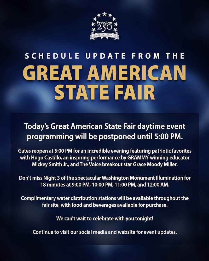 freedom250 great american state fair heat postponement