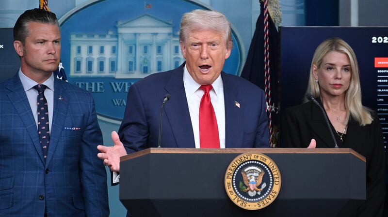 WASHINGTON, DC - AUGUST 11: U.S. President Donald Trump (C) speaks during a press conference at the White House on August 11, 2025 in Washington, DC. U.S. President Donald Trump said that his upcoming meeting with Russian President Vladimir Putin on August 15 in Alaska will be a "feel-out meeting." (Photo by Chen Mengtong/China News Service/VCG via Getty Images)