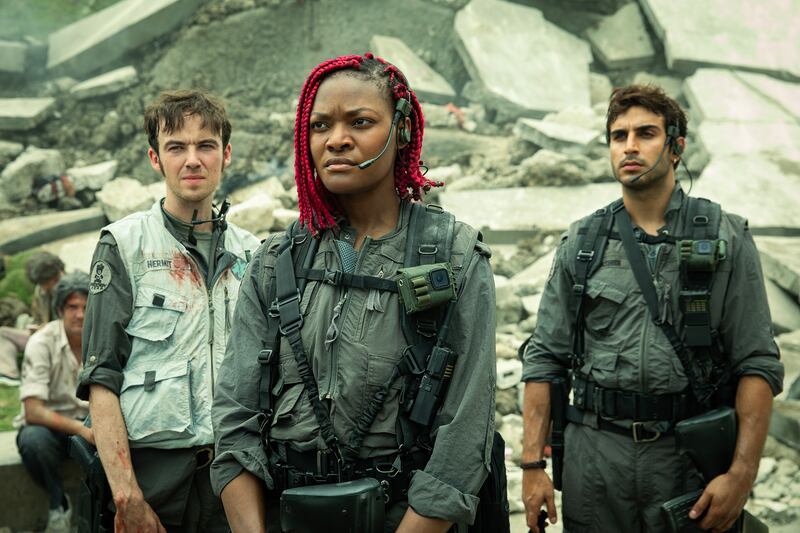 Alex Lawther as Hermit, Diêm Camille as Siberian, and Moe Bar-El as Rashidi on Alien: Earth.