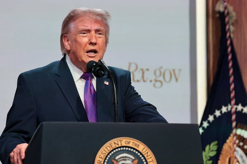 U.S. President Donald Trump delivers remarks about health care costs and affordability from an auditorium on the White House campus in Washington, D.C., U.S., May 18, 2026.