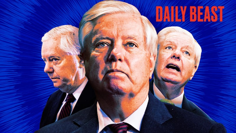 A photo illo illustration of Lindsey Graham for the Daily Beast podcast.