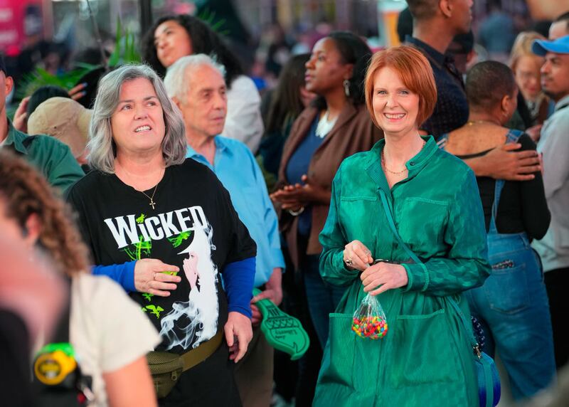 NEW YORK, NEW YORK - MAY 31: Rosie O'Donnell and Cynthia Nixon are seen filming on location for "And Just Like That" in Times Square on May 31, 2024 in New York City. (Photo by Gotham/GC Images)
