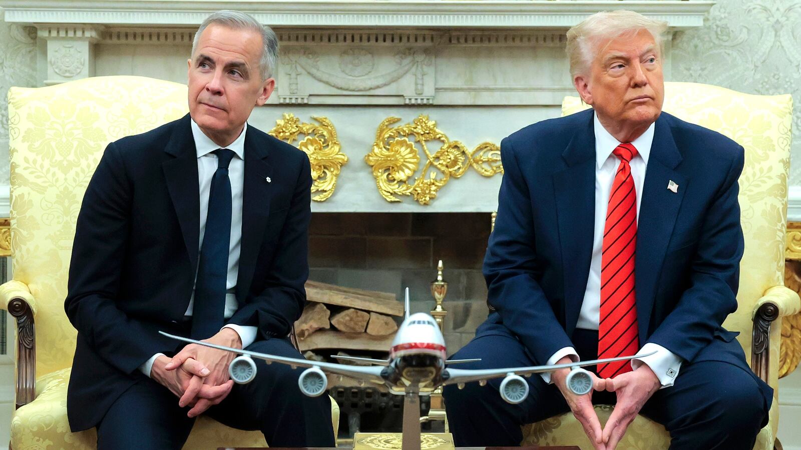Donald Trump meets with Canadian Prime Minister Mark Carney in the Oval Office at the White House on May 6, 2025 in Washington, D.C.