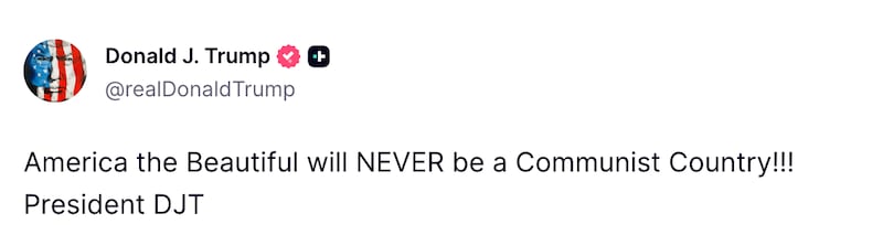 Screengrab of Trump’s Truth Social post.