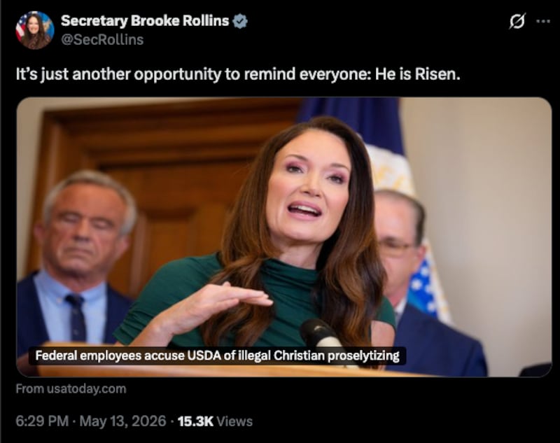 A tweet from Agriculture Secretary Brooke Rollins.