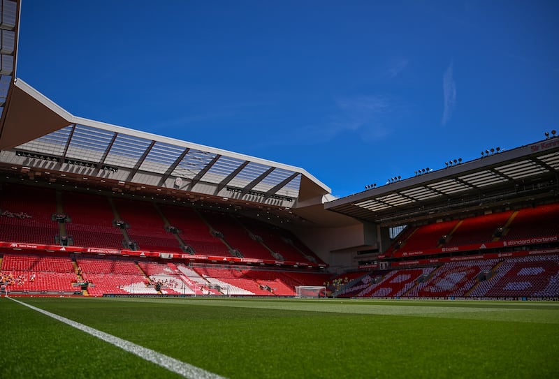 LIVERPOOL, ENGLAND - MAY 24: (THE SUN OUT, THE SUN ON SUNDAY OUT) General view of Anfield before the Premier League match between Liverpool and Brentford at Anfield on May 24, 2026 in Liverpool, England. (Photo by Andrew Powell/Liverpool FC via Getty Images)