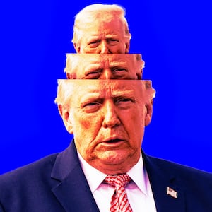 A photo illustration illo of Donald Trump like a matryoshka nesting doll.