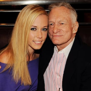Kendra Wilkinson and Hugh Hefner at Hefner's 83rd birthday dinner at Nine Steakhouse in Las Vegas in 2009.