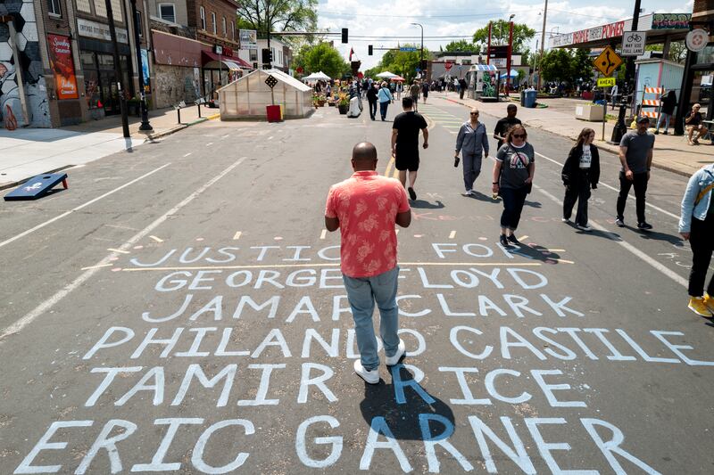 People gather during the Rise and Remember event at George Floyd Square on May 25, 2025 in Minneapolis, Minnesota.