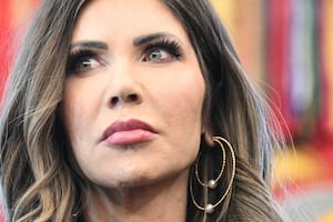 U.S. Secretary of Homeland Security Kristi Noem looks on during a meeting with the White House Task Force on the FIFA World Cup 2026