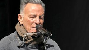 Bruce Springsteen performs during a "No Kings" protest against U.S. President Donald Trump's administration policies, in St. Paul, Minnesota, March 28, 2026.