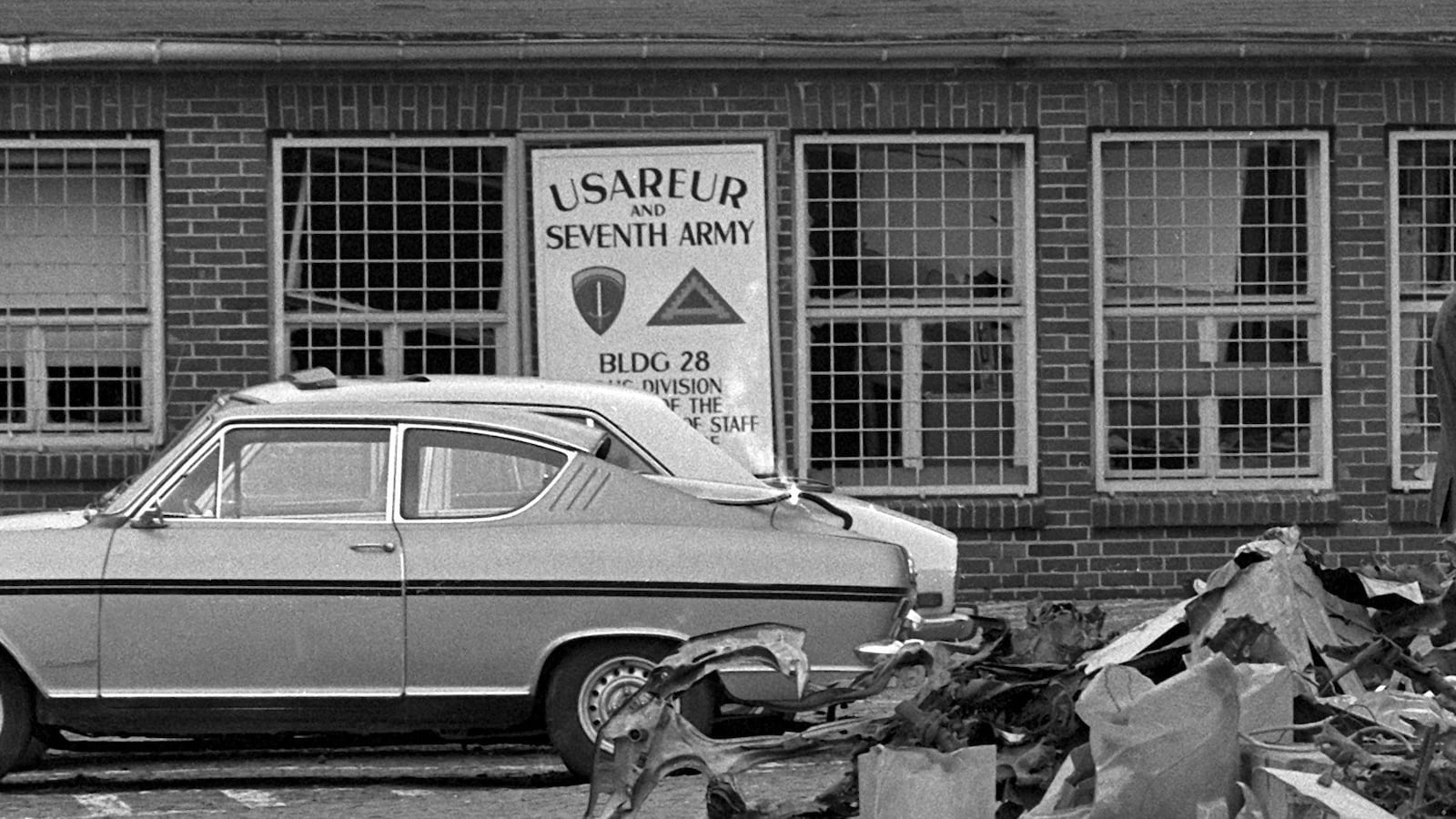 A black-and-white photo from the 1970s of a U.S. Army installation in Germany.