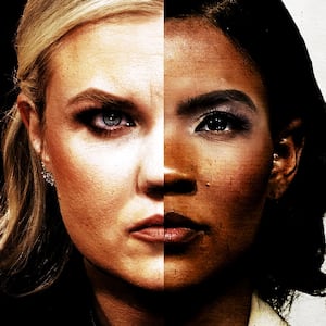 A split image of Erika Kirk and Candace Owens.