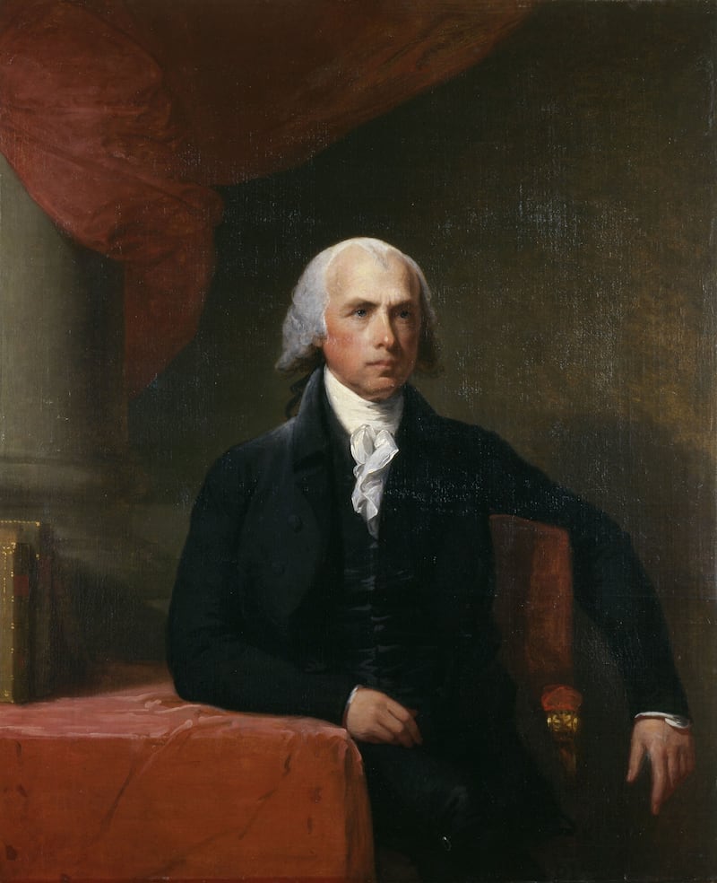 A portrait of President James Madison, circa 1805-1807, by the artist Gilbert Stuart.