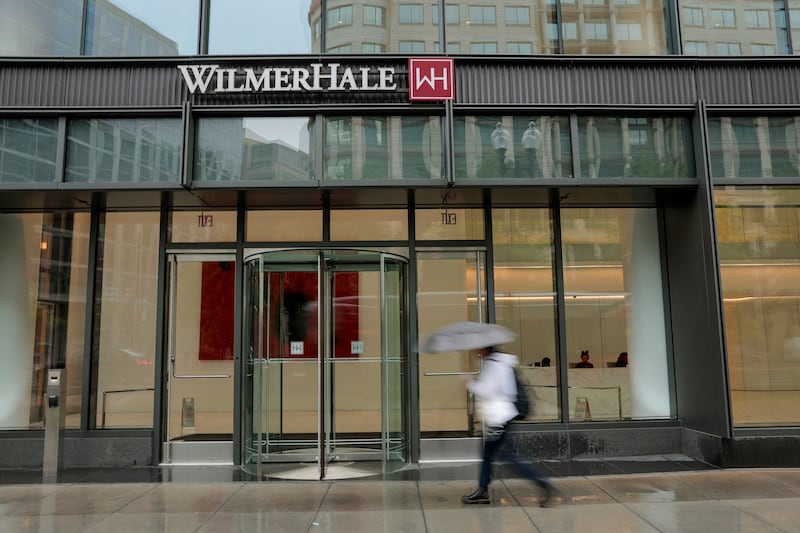 The office building that houses WilmerHale law firm is seen on May 28, 2025 in Washington, DC. A federal judge struck down a executive order by U.S. Donald Trump President targeting WilmerHale.
