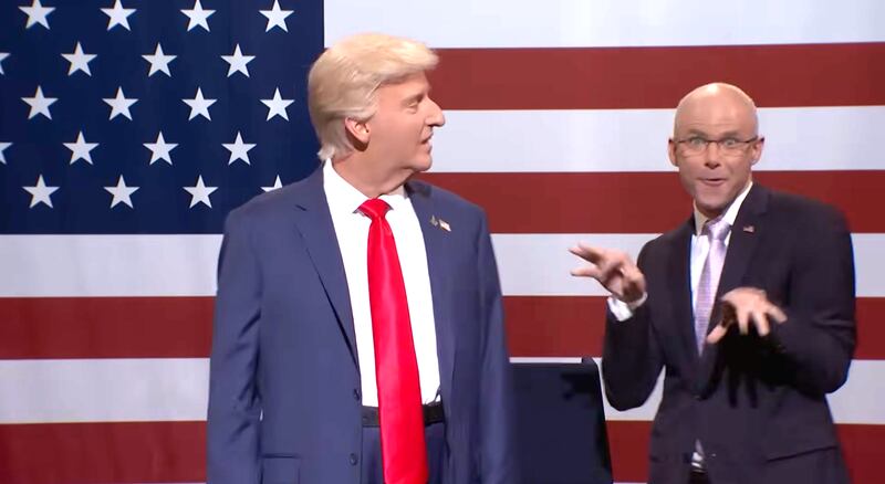 Brendan Carr and Donald Trump being portrayed on Saturday Night Live