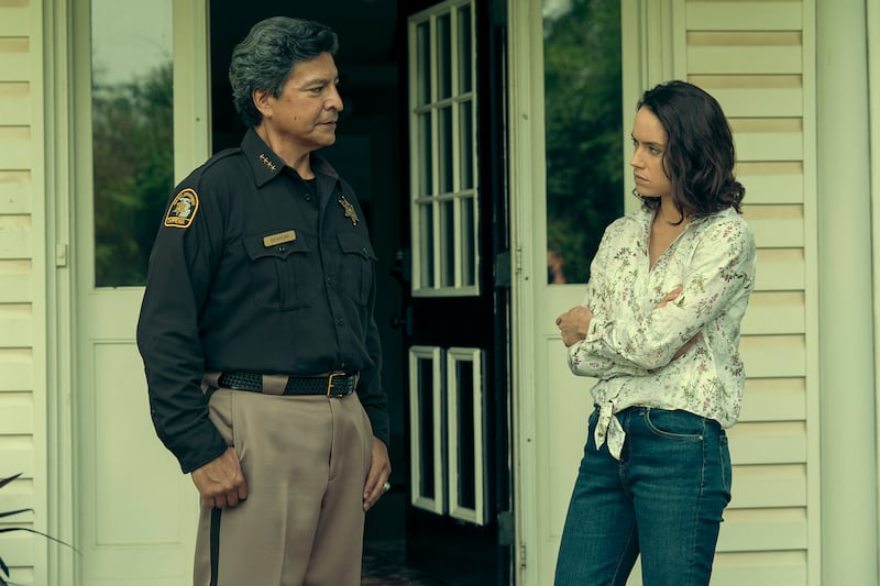 Gil Birmingham and Daisy Ridley in The Marsh King’s Daughter.