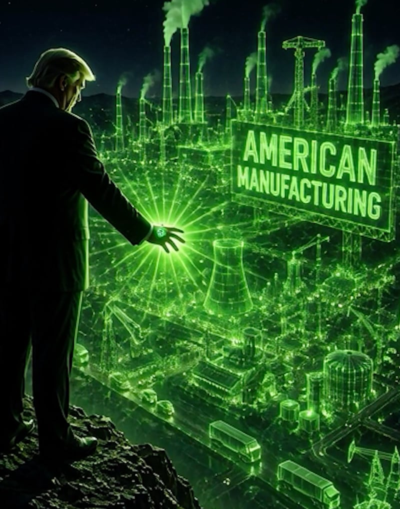 AI-generated image of a Trump building green construction site.