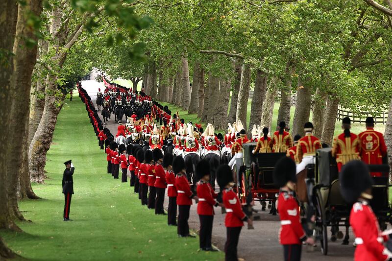 The horse-drawn procession makes its way towards Windsor Castle