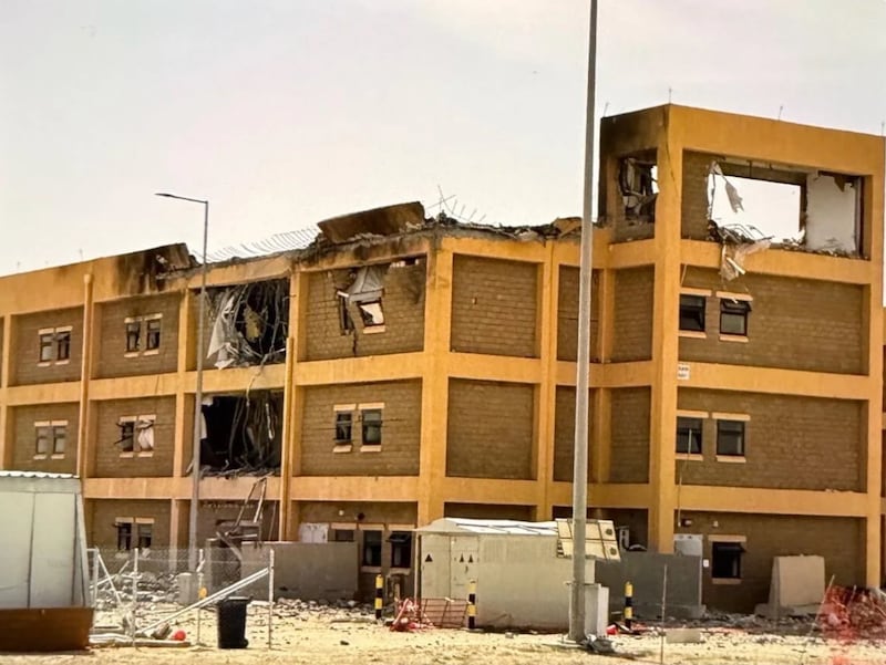 Undated photo of building damaged by Iranian strike, Camp Arifjan, Kuwait.
