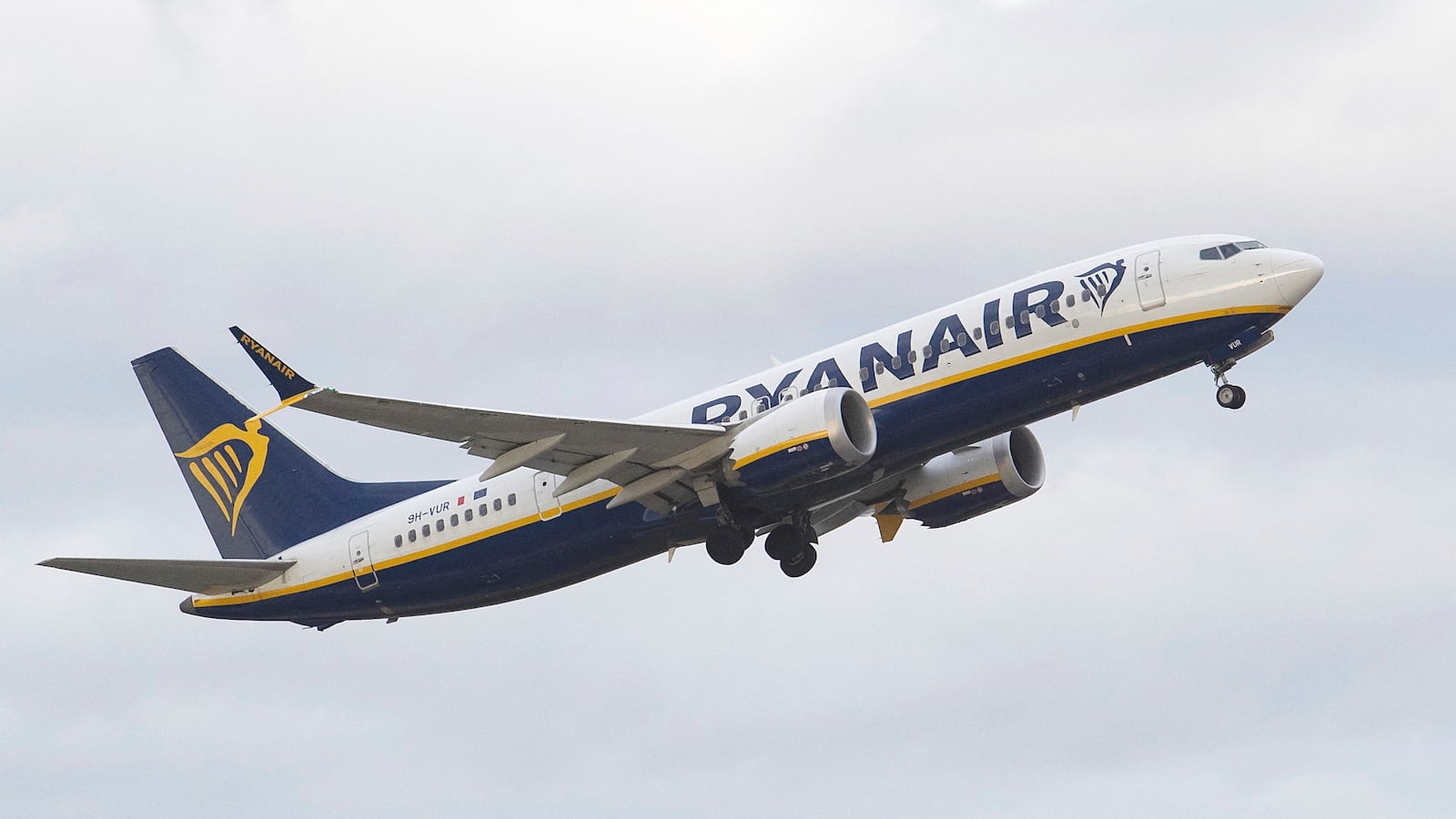 A Ryanair plane takes off from Palma de Mallorca airport on December 1, 2025.