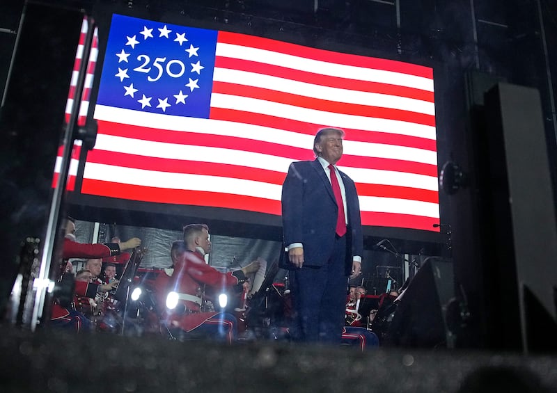 WASHINGTON, DC - JUNE 24: U.S. President Donald Trump arrives to speak during a rally to kick off the Great American State Fair on the National Mall on June 24, 2026 in Washington, DC. The Freedom 250-backed Great American State Fair celebrates the 250th anniversary of the United States with pavilions, live performances, military demonstrations, and exhibits and runs through July 10th. (Photo by Andrew Harnik/Getty Images)