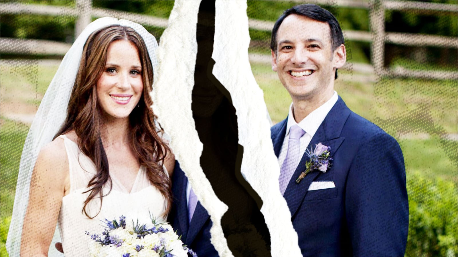 Ashley Biden and Howard Krein at their wedding with a paper split down the middle