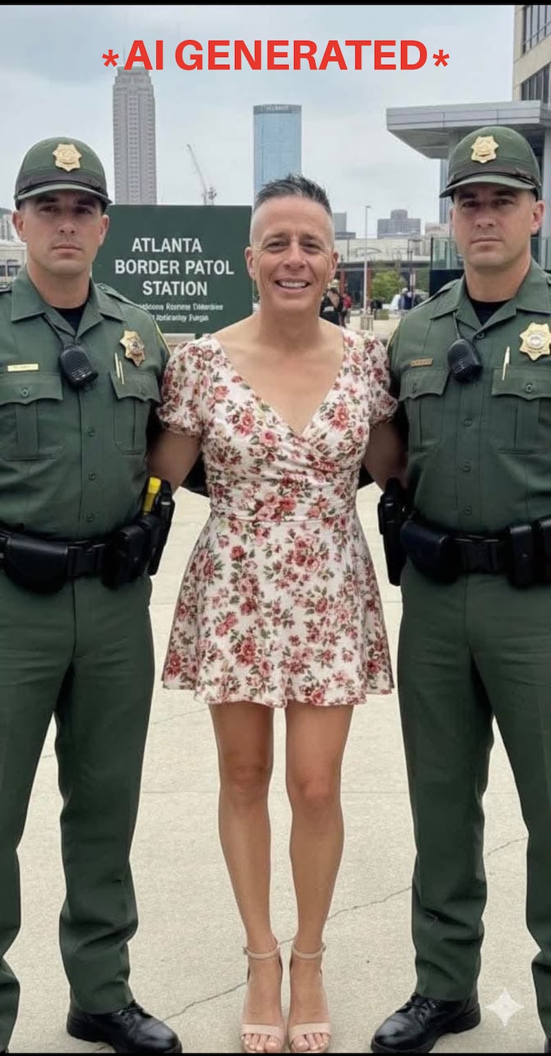 The AI-generated image of Bovino in a dress and heels.