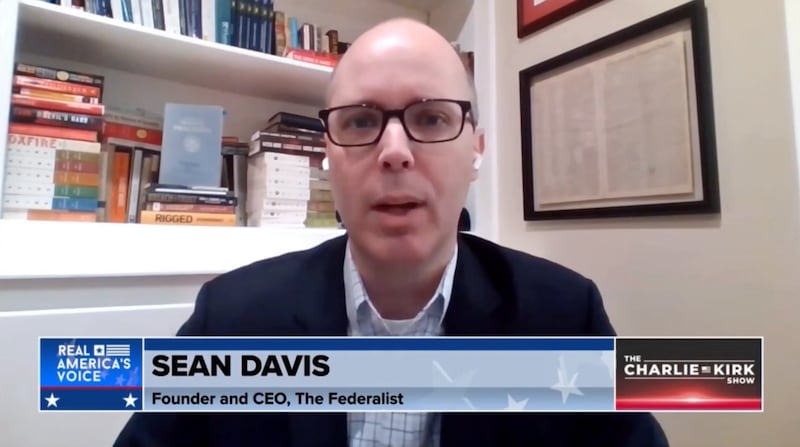 Sean Davis outlines his idea on The Charlie Kirk Show. Credit: Real America's Voice.