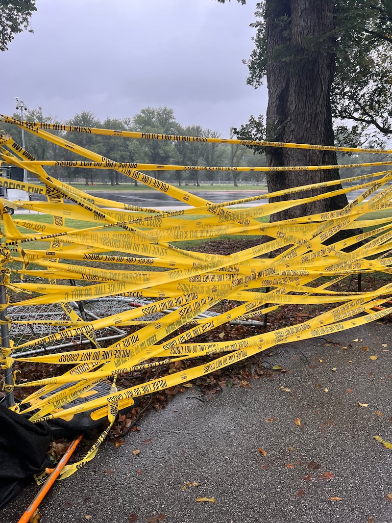 Police Do Not Cross tape around a tree
