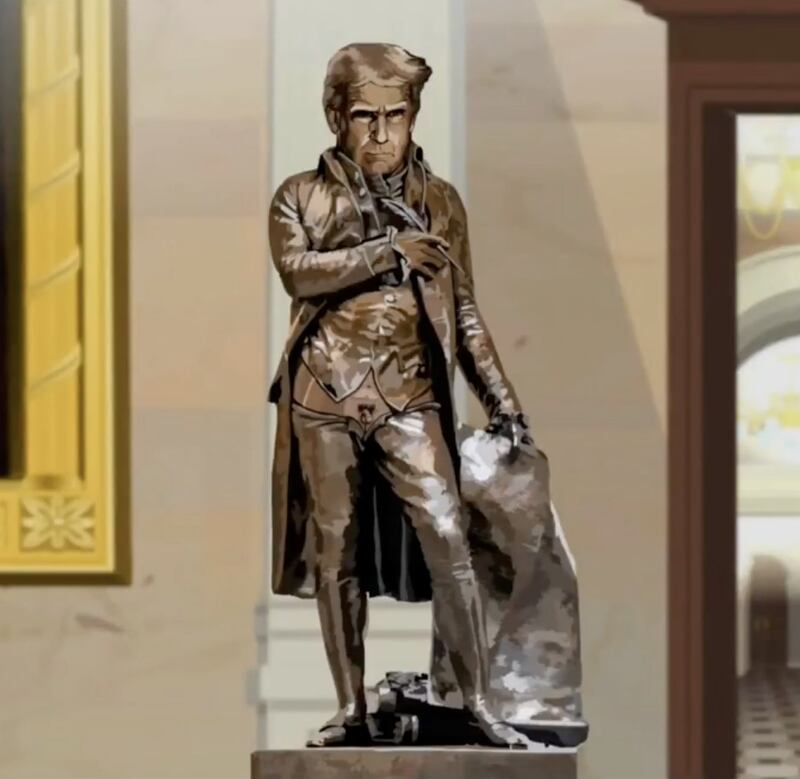 South Park, the Thomas Jefferson Statue remodeled with Trump's face and a small penis.