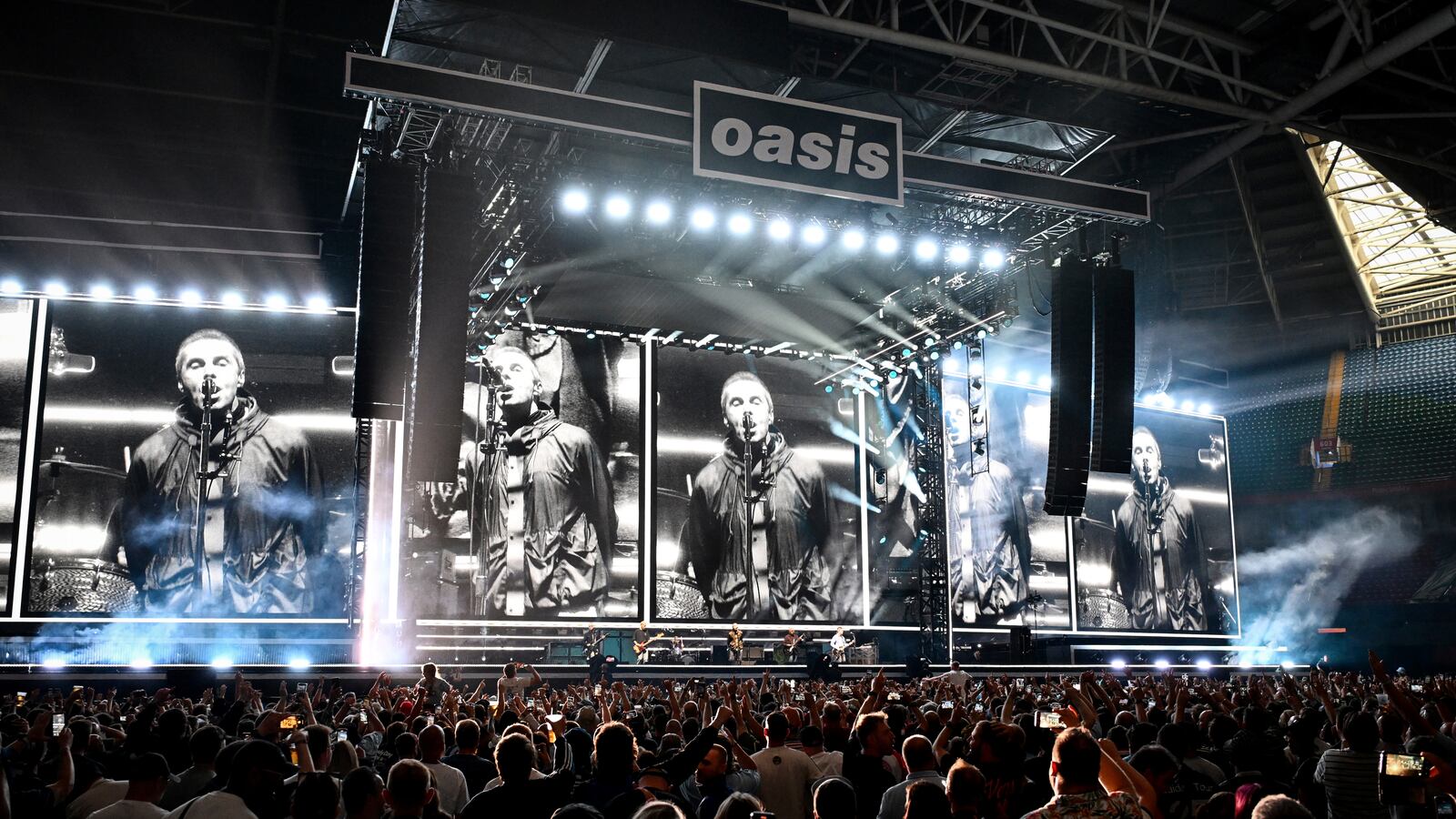 Oasis perform on stage during the opening night of their Live 25' Tour at Principality Stadium on July 04, 2025 in Cardiff, Wales.