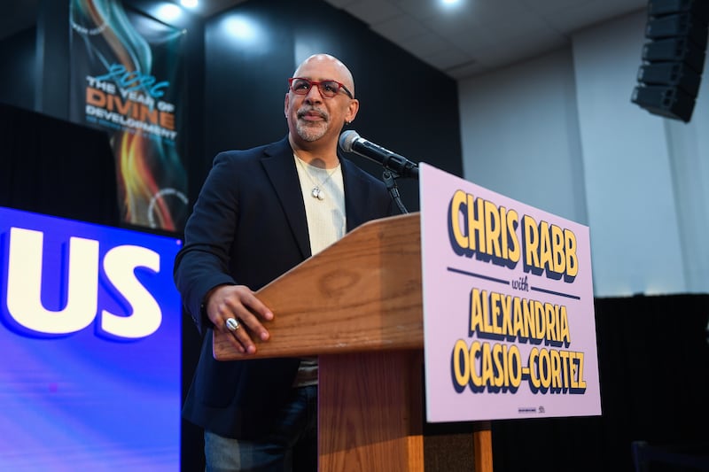 PHILADELPHIA, PENNSYLVANIA - MAY 15: Pennsylvania State Rep. Chris Rabb takes the stage to deliver remarks during a rally with Rep. Alexandria Ocasio-Cortez (D-NY) who spoke and supported Rabb on May 15, 2026 in Philadelphia, Pennsylvania. State Rep. Rabb is running in the Pennsylvania primary election on Tuesday May 19, with three other democrats on the ballot as well. (Photo by Matthew Hatcher/Getty Images)